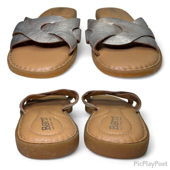 BORN Metallic Isabella Leather Slide Sandal - Light Gold, Sz 7, NWOB - Picture 11 of 12